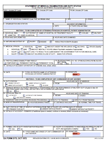 Download Fillable Da Form 2173 Army myservicesupport