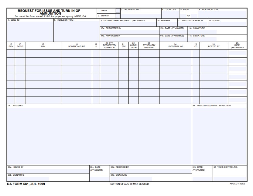 Download Fillable Da Form 581 Army myservicesupport