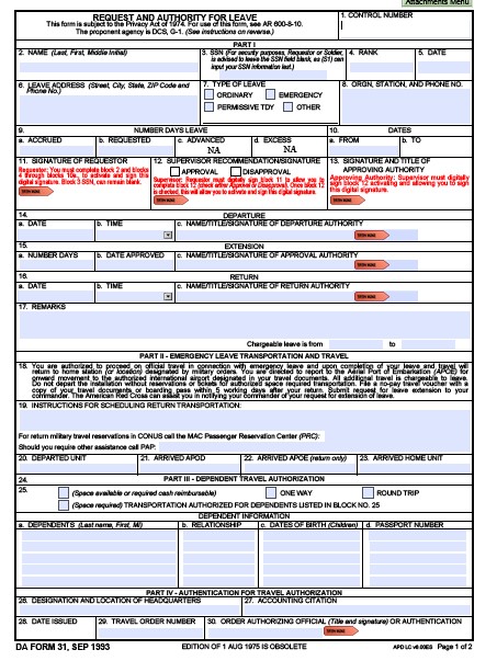 Army Leave Form Fillable Da 31 - Printable Forms Free Online