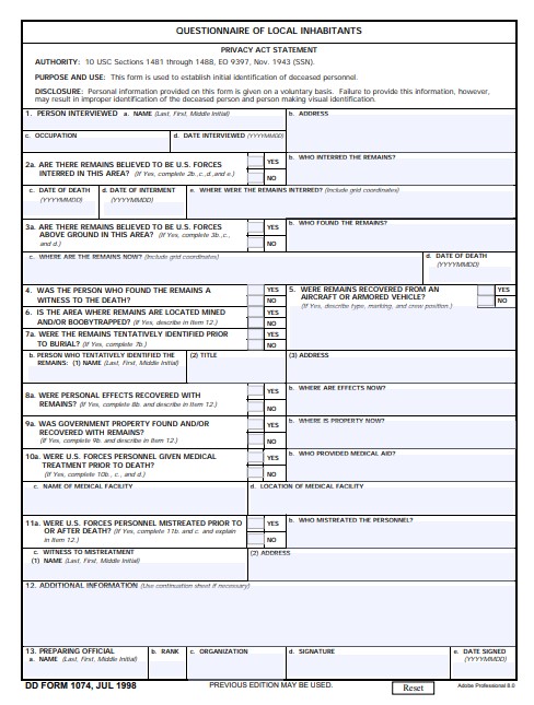 Download Fillable dd Form 1074