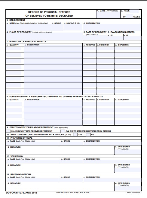 Download Fillable dd Form 1076
