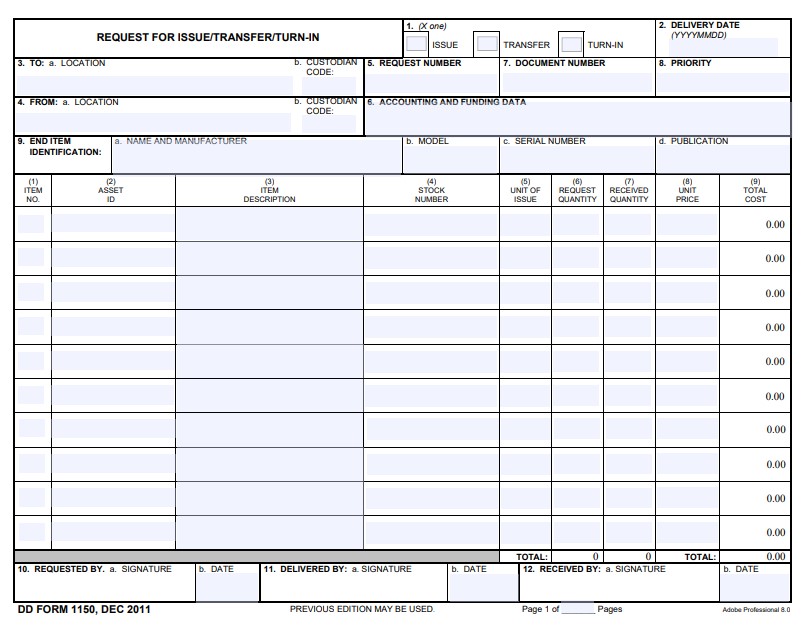 Download Fillable dd Form 1150