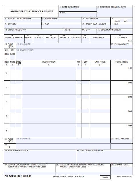 Download Fillable dd Form 1262