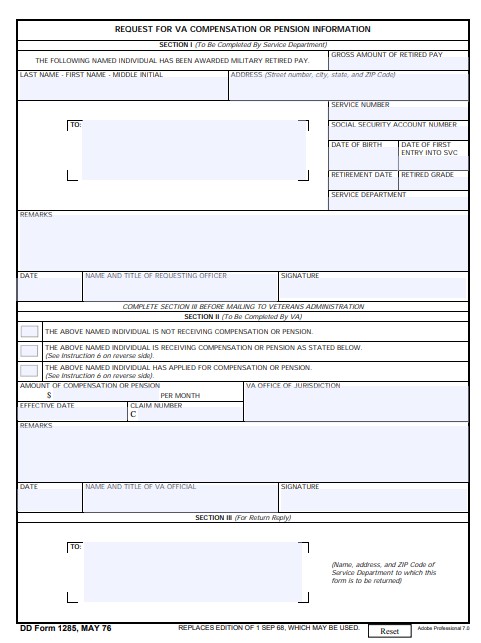 Download Fillable dd Form 1285