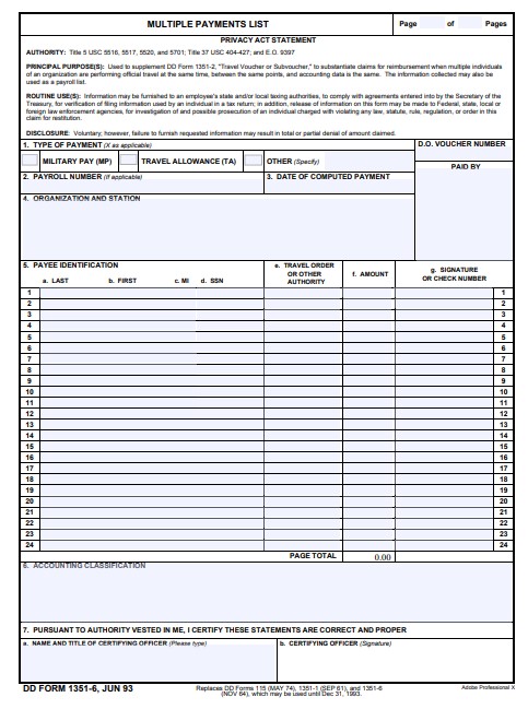 Download Fillable dd Form 1351-6