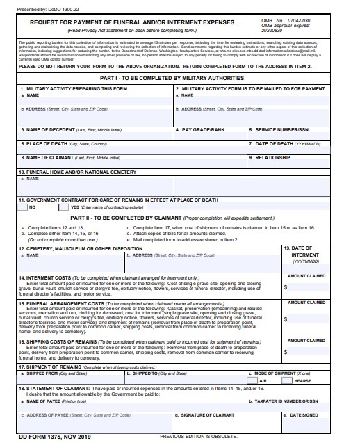 Download Fillable dd Form 1375
