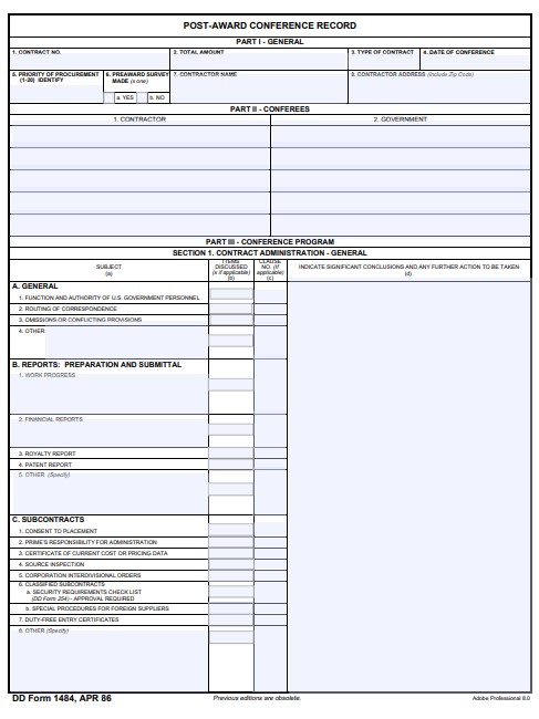 Download Fillable dd Form 1484