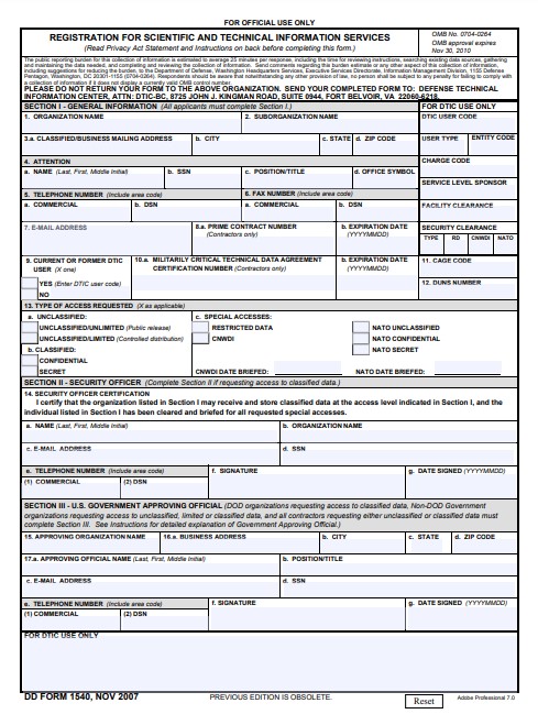 Download Fillable dd Form 1540