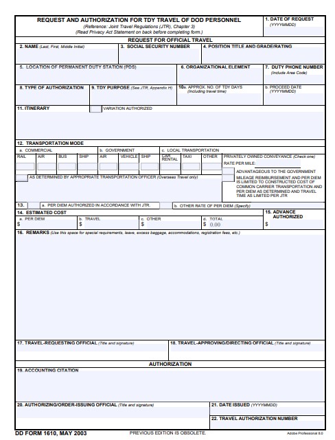 Download Fillable dd Form 1610