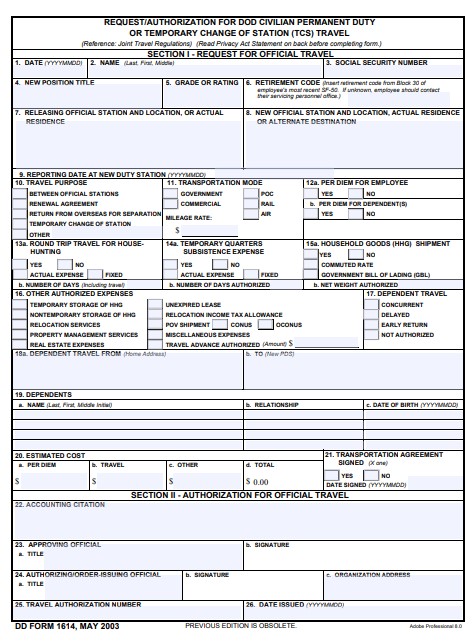 Download Fillable dd Form 1614