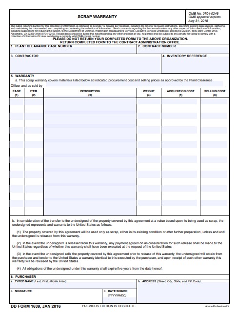 Download Fillable dd Form 1639