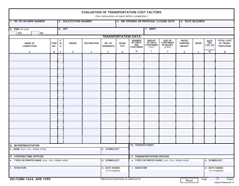 Download Fillable dd Form 1654