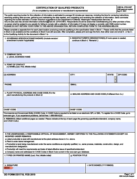 Download Fillable dd Form 1718