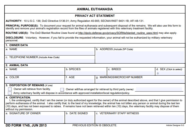Download Fillable dd Form 1745