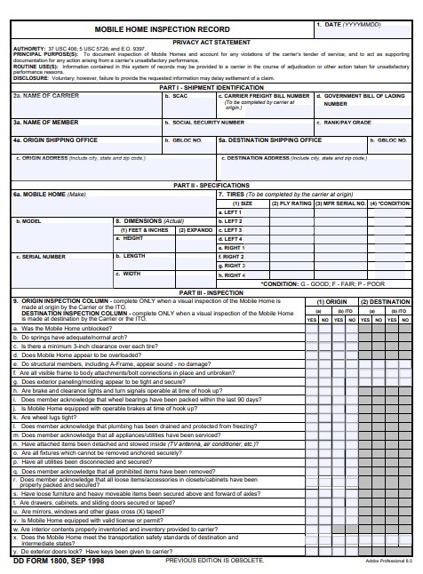 Download Fillable dd Form 1800