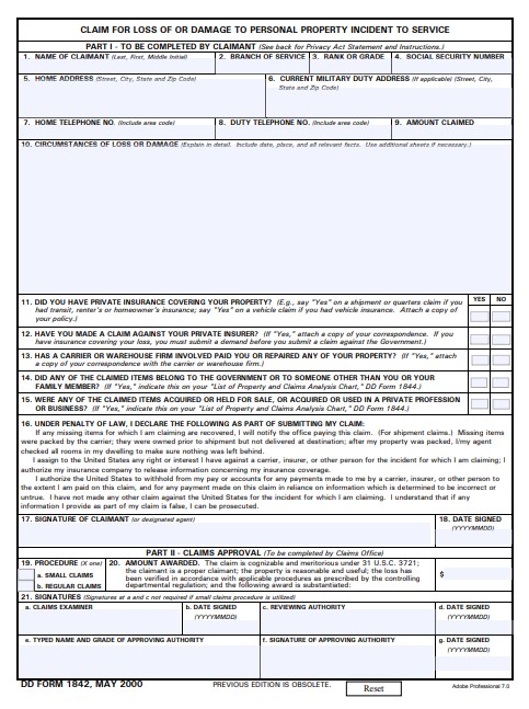 Download Fillable dd Form 1842