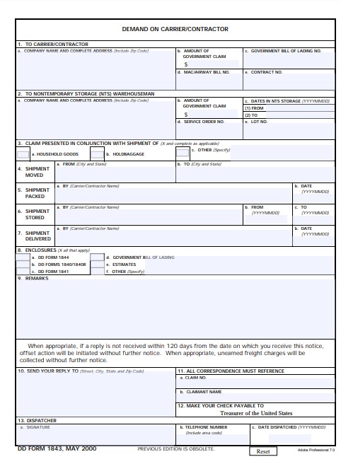Download Fillable dd Form 1843