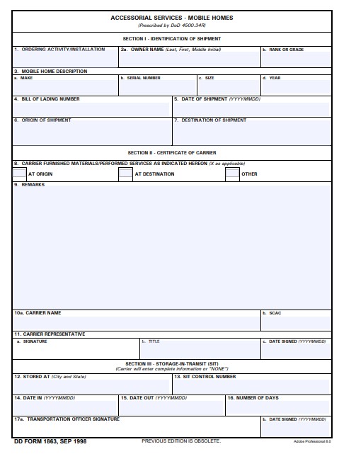 Download Fillable dd Form 1863