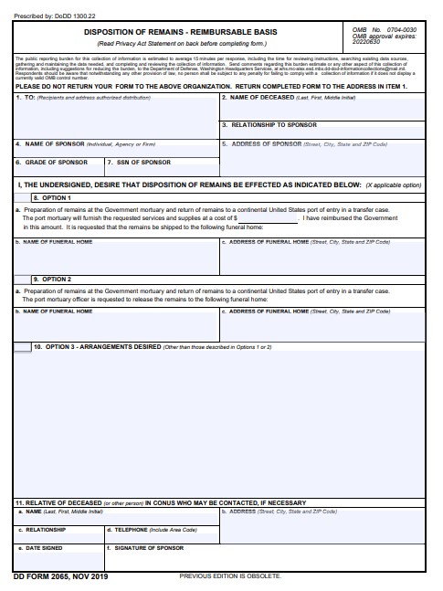Download Fillable dd Form 2065