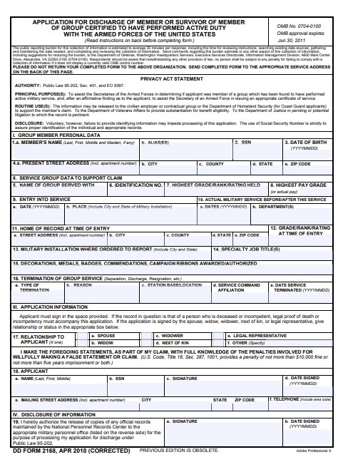 Download Fillable dd Form 2168