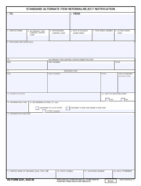Download Fillable dd Form 2241