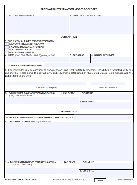Download Fillable dd Form 2257