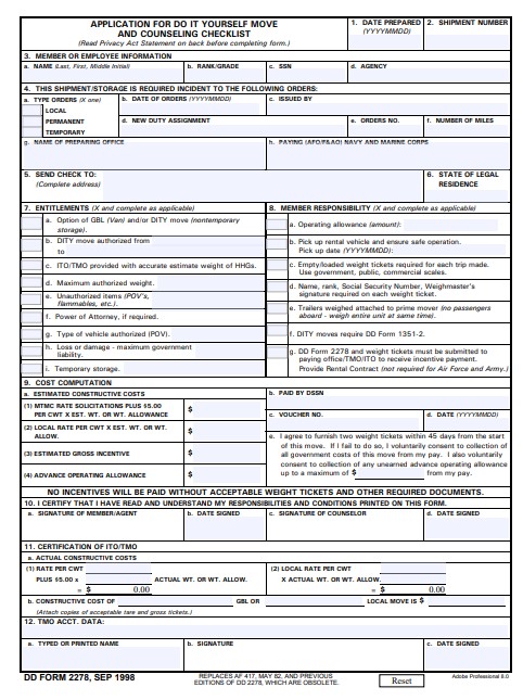 Download Fillable dd Form 2278