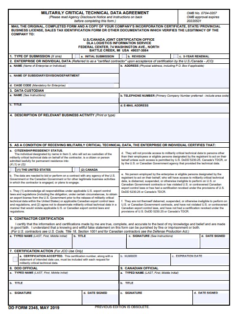 Download Fillable dd Form 2345