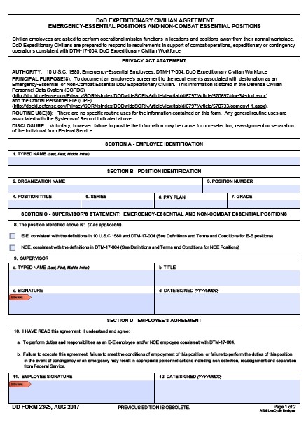 Download Fillable dd Form 2365-1