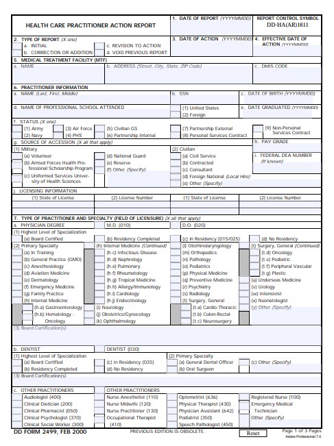 Download Fillable dd Form 2499