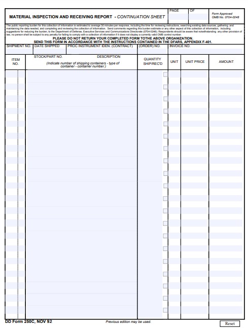 Download Fillable dd Form 250C