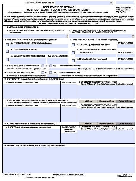 Download Fillable dd Form 254