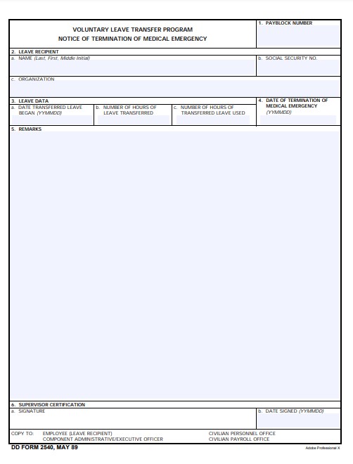 Download Fillable dd Form 2540