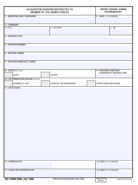 Download Fillable dd Form 2589