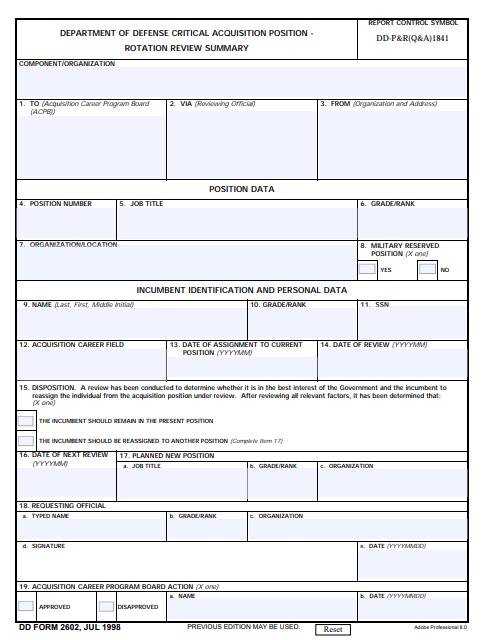 Download Fillable dd Form 2602