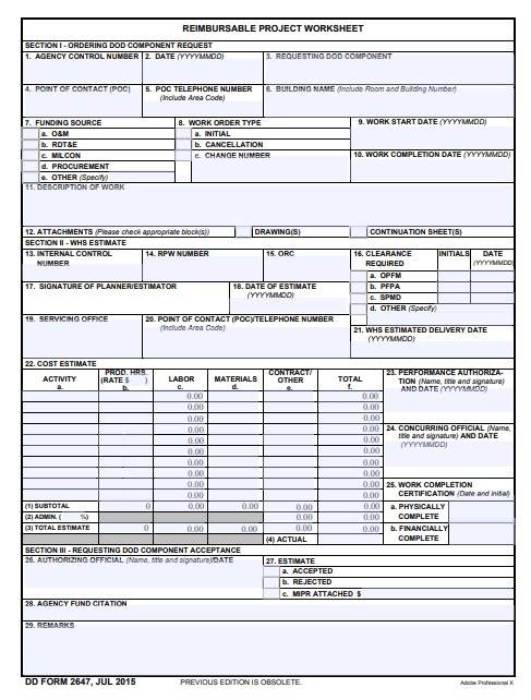 Download Fillable dd Form 2647