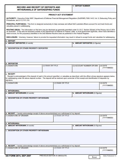 Download Fillable dd Form 2674