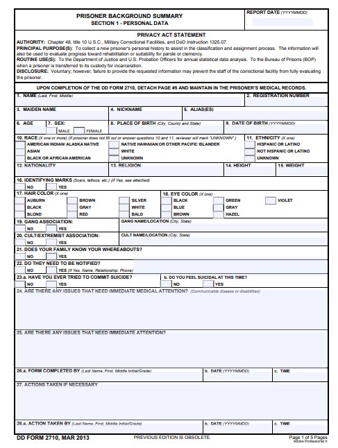Download Fillable dd Form 2710