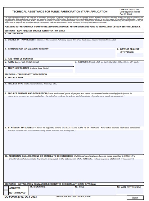 Download Fillable dd Form 2749