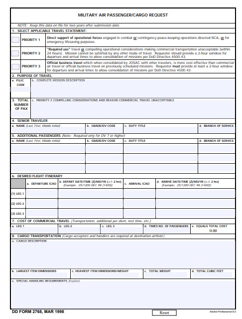 Download Fillable dd Form 2768 | army.myservicesupport.com