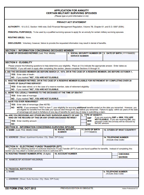 Download Fillable dd Form 2769