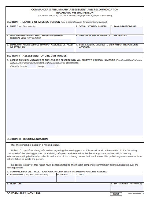 Download Fillable dd Form 2812