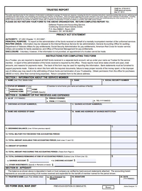 Download Fillable dd Form 2826