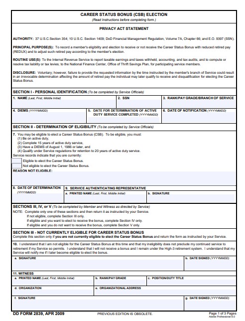 Download Fillable dd Form 2839