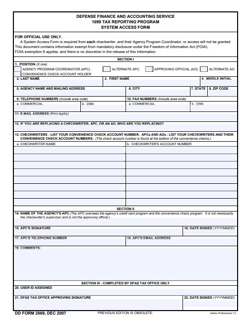 Download Fillable dd Form 2869