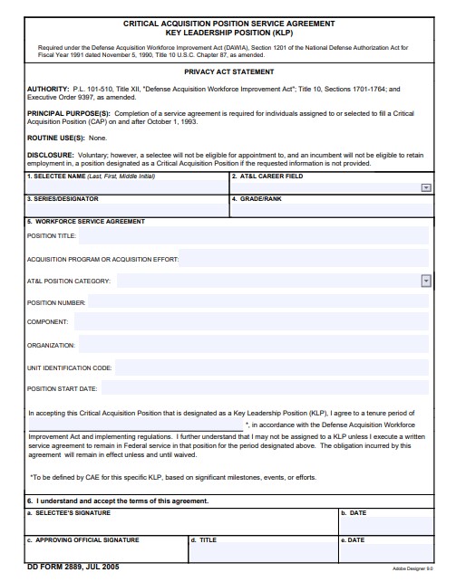 Download Fillable dd Form 2889