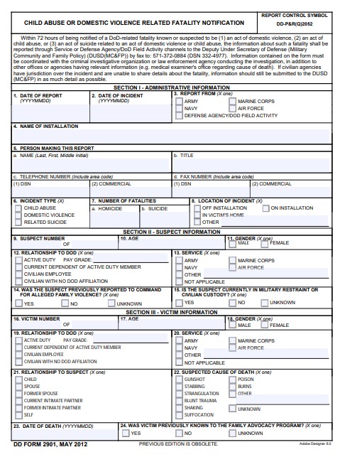 Download Fillable dd Form 2901