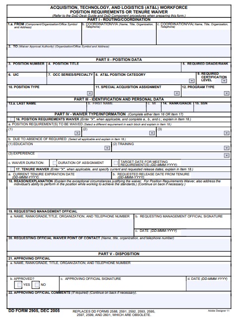 Download Fillable dd Form 2905