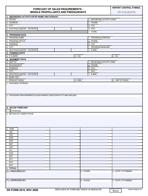 Download Fillable dd Form 2916
