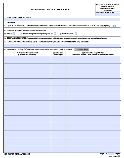 Download Fillable dd Form 2960